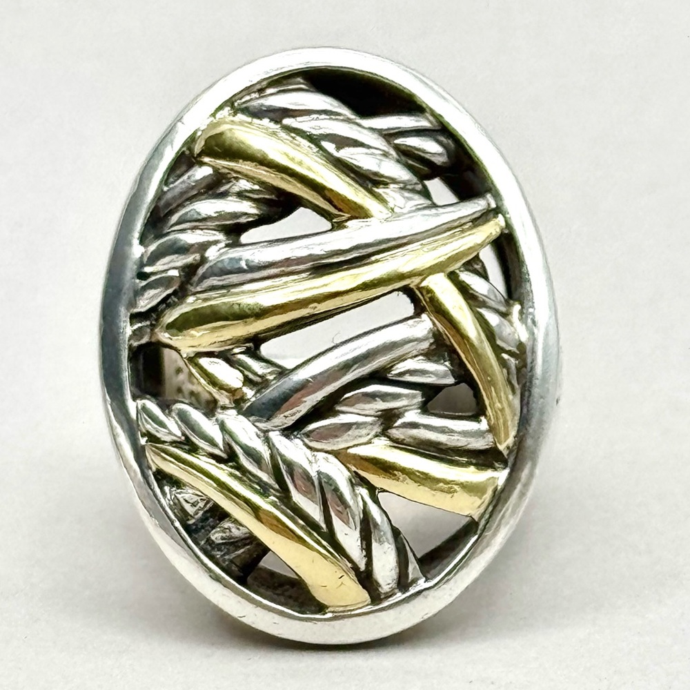 David Yurman Two-Tone Papyrus Oval Ring with 18k Yellow Gold